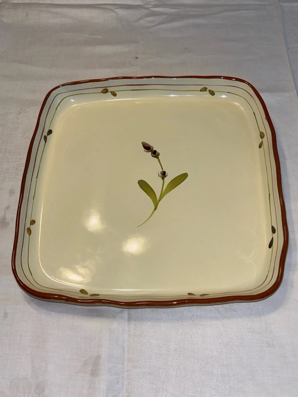 Crate and Barrel Provence Rustic Olive Branch Terracotta serving Platter